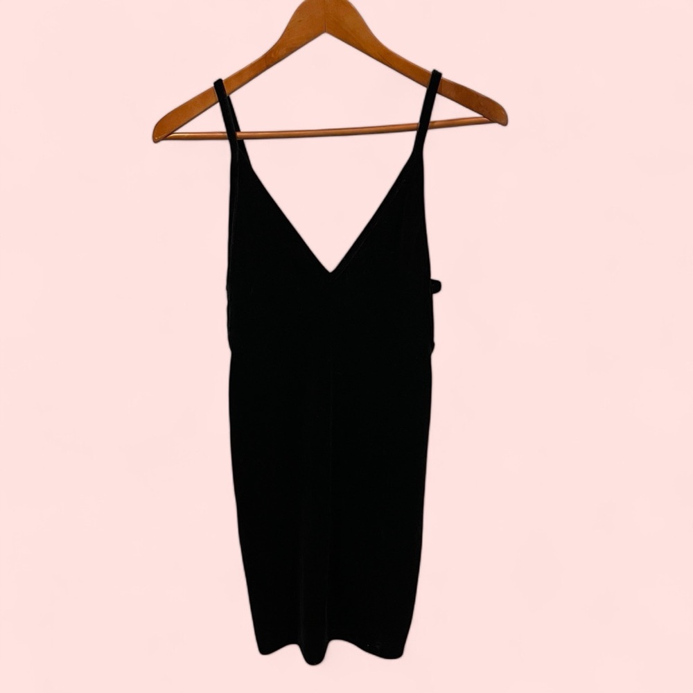 American Apparel velvet LBD deep v open cage back mini stretchy dress y2k